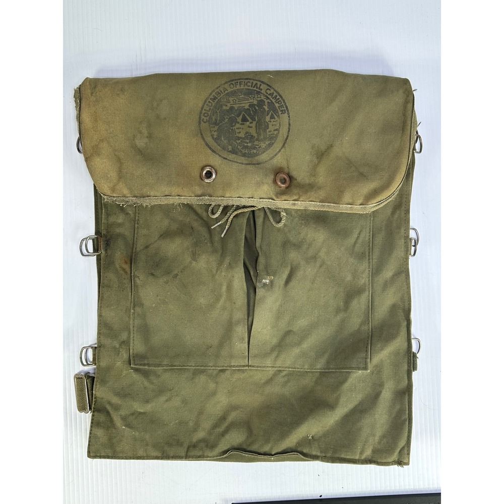 Vintage Columbia Official Camper Canvas Backpack Rucksack Olive Green 18x15